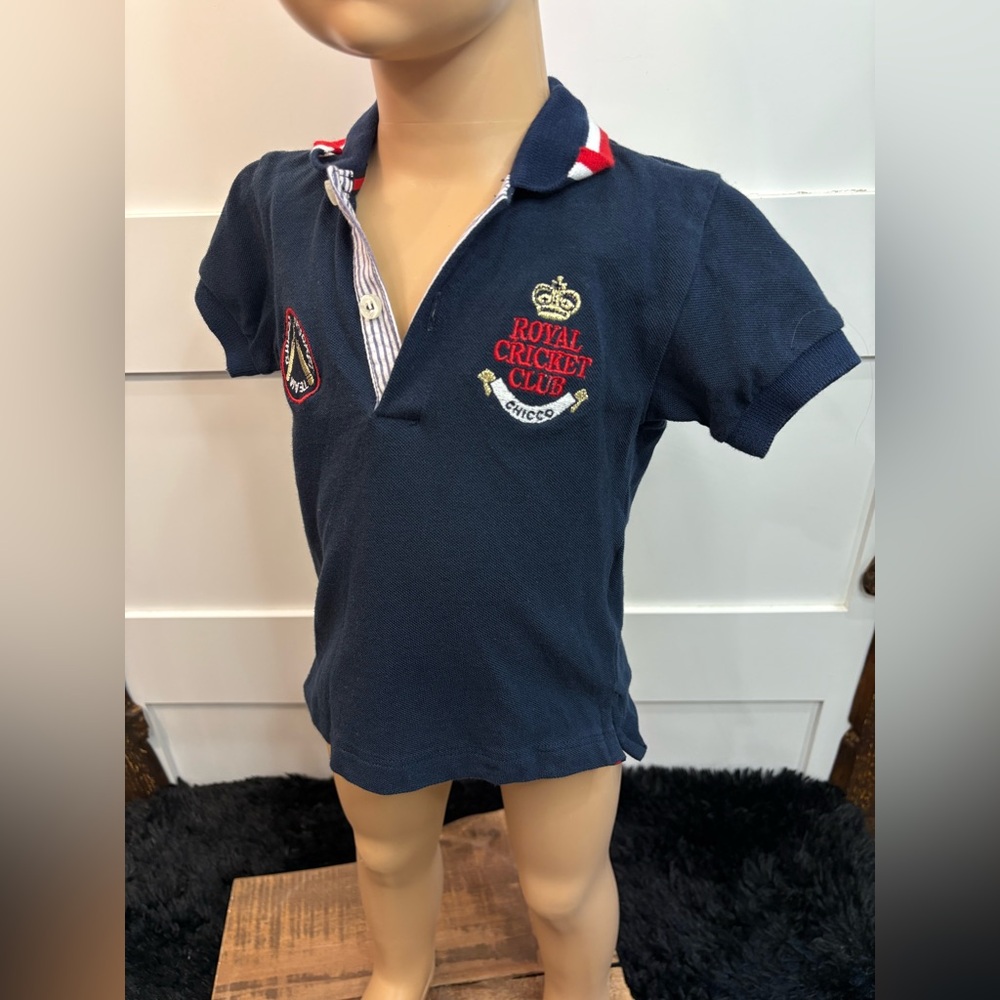 Chicco Kids Polo Shirt 15M Royal Blue Embroidered Accents Extra Button
